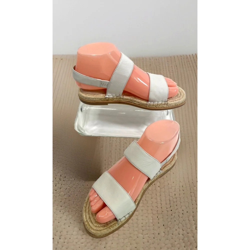 Eileen Fisher Max Espadrille Flat Sandals‎ Size 6 US Open Toe Leather Neutral